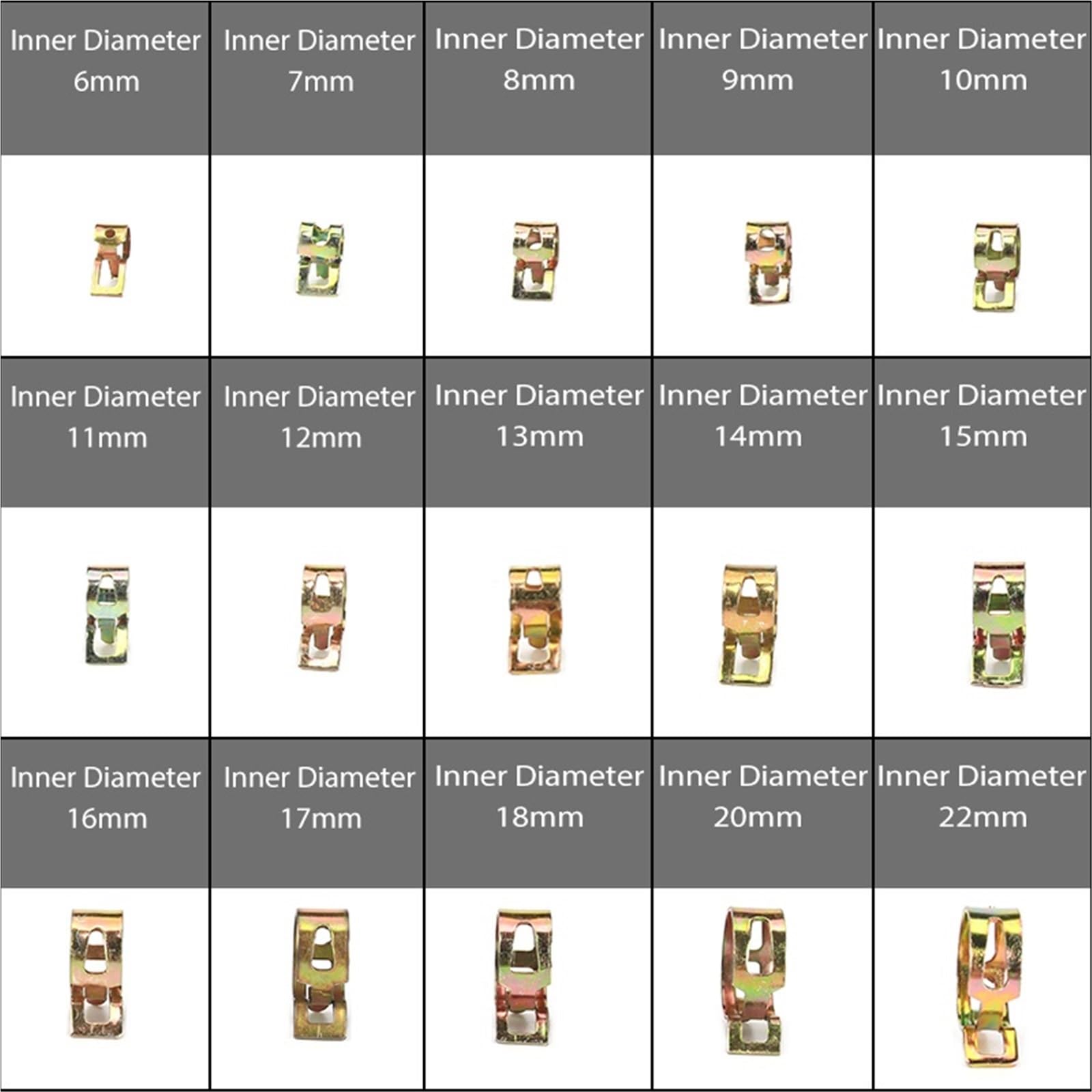 Juego de abrazaderas de manguera con resorte de 100-165 piezas, sujetadores de tubería de metal de 6-22 mm for tubos de combustible, aceite, agua y gases(100pcs)