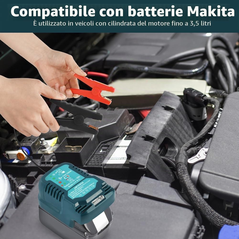 Flintronic Avviatore Batteria Auto, Power Bank per batteria Makita da 18 V, starter con cavo di avviamento, 12 V, adattatore per batteria portatile, per Auto USB, LED,Starter Batteria Auto LCD