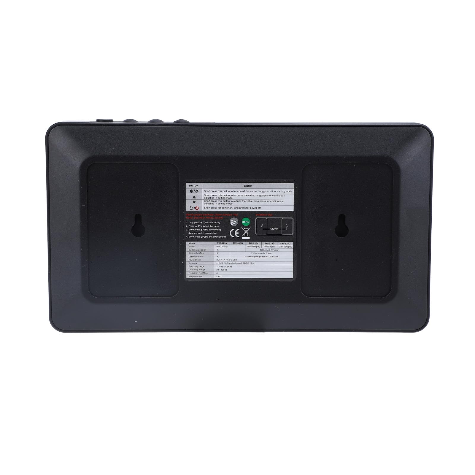 Greensen Misuratore di Livello Digitale LCD da 9,6 Pollici per Montaggio a Parete, Fonometro Digitale da 30-130 DB con Allarme e Blocco Dati per Famiglie, Uffici, Hotel, Ospedali