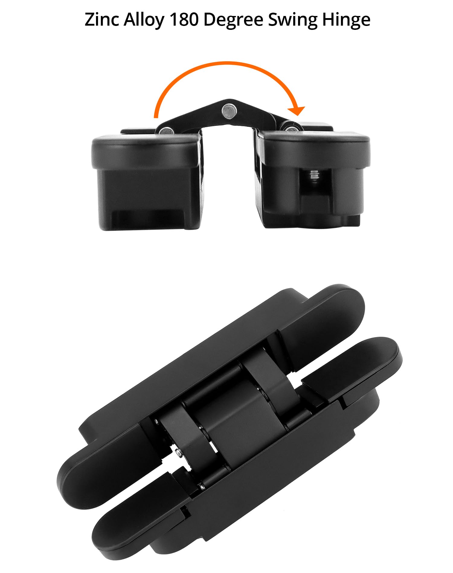 QWORK Bisagras de puerta ocultas ajustables (paquete de 2) en negro elegante, aleación de zinc de 6 pulgadas, ajuste de 3 vías, oscilación de 180 grados, para puertas de hasta 850 mm de ancho y 88