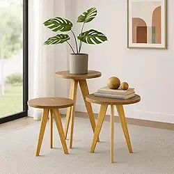 Kit de Mesas Laterais Decorativas de Madeira Maciça - Moderno, Multifuncional para Sofá, Canto e Apoio(MADEIRA ESC 3 MESAS)