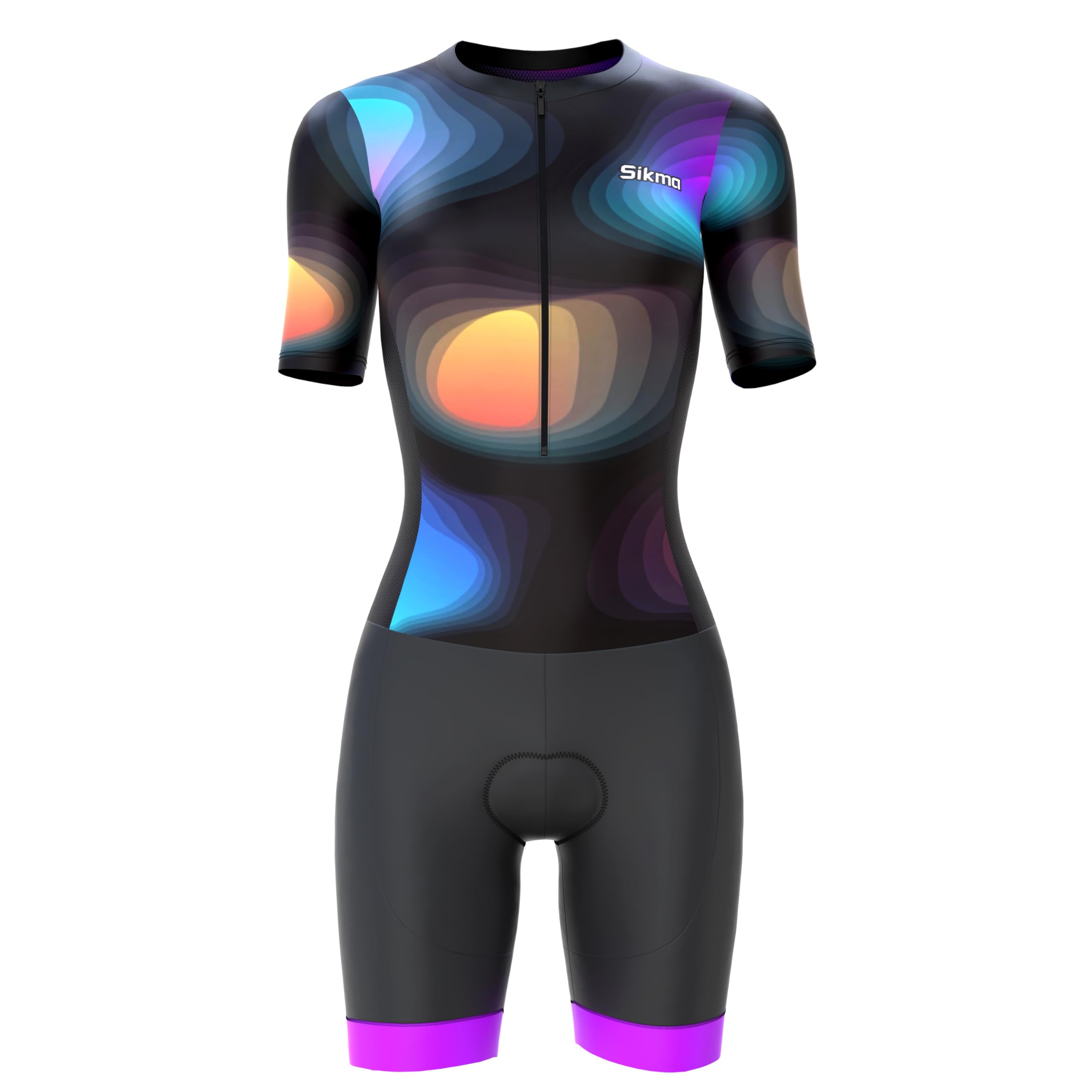 Sikma Tuta da triathlon da donna a mezza manica in rete traspirante imbottita con catarifrangente ad alta visibilità, una tasca posteriore e fasce elastiche per le gambe