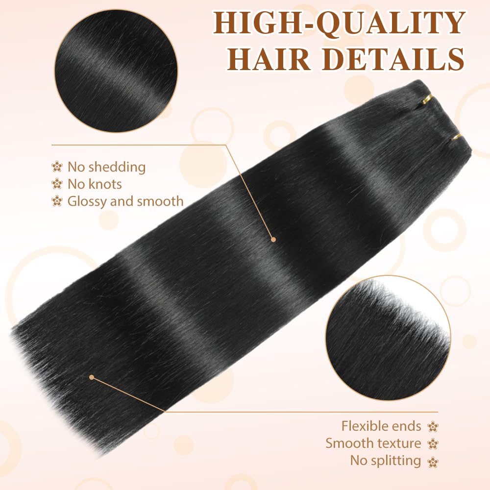 HotLulana Extension Capelli Veri Clip 7pcs 60cm 120g Nero Jet Extension Capelli Veri 24 Pollice Extension Capelli Clip Invisible Extension Clip Capelli Veri Human Hair Extension Clip 1#