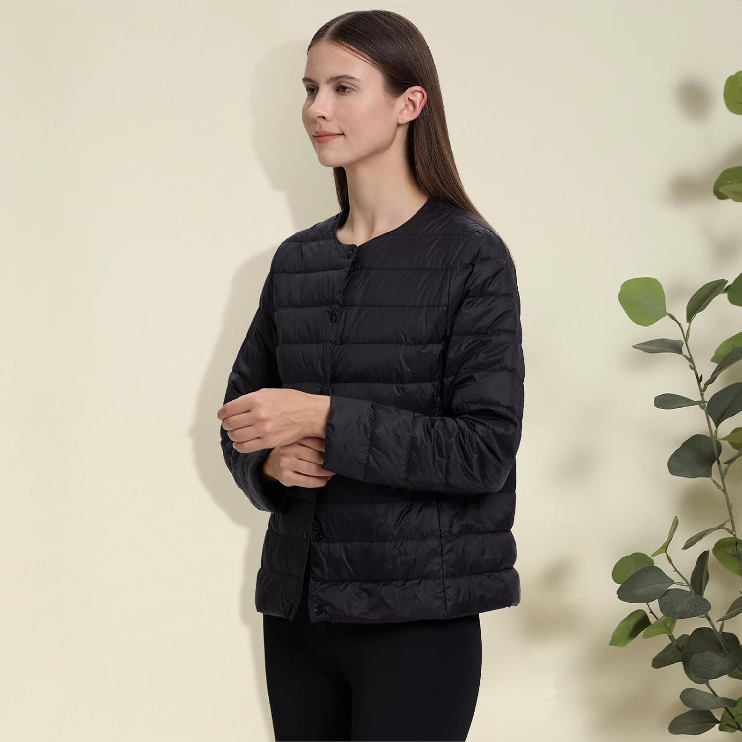 Women's Quilted Lightwight Puffer Jacket, Collarless Down Jacket Coats with Pockets, Portable Coat with Storage Bag - Image 2