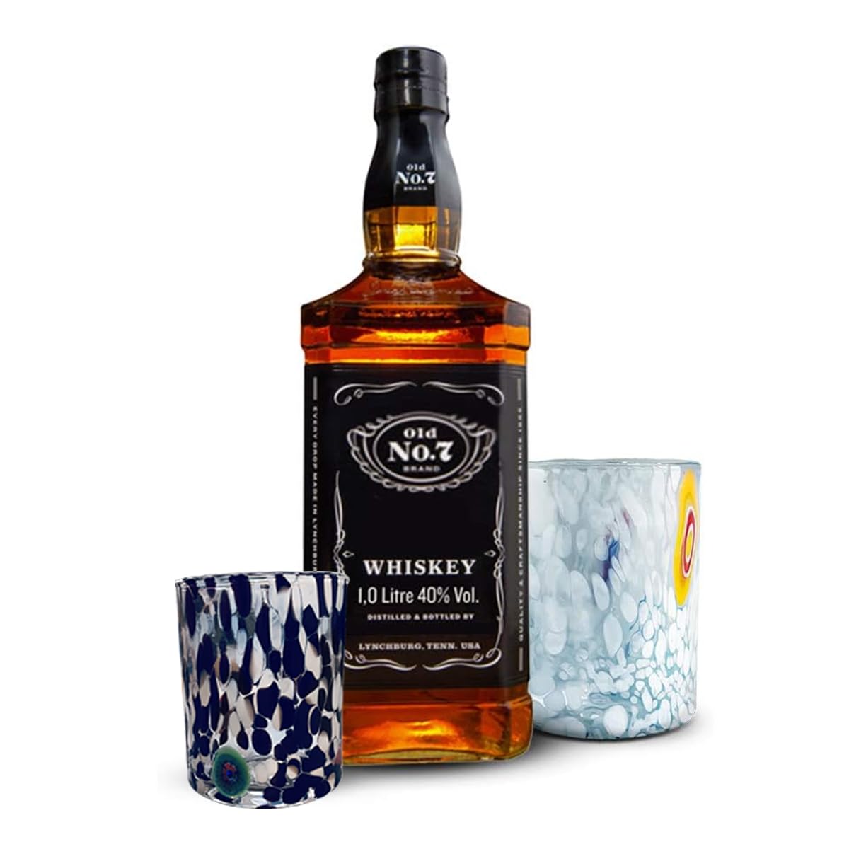 Gocce di Murano Lot de 12 verres à liqueur de pluie arc-en-ciel en verre de Murano soufflé à la main, colorés, élégants et précieux (blanc et noir, 12)