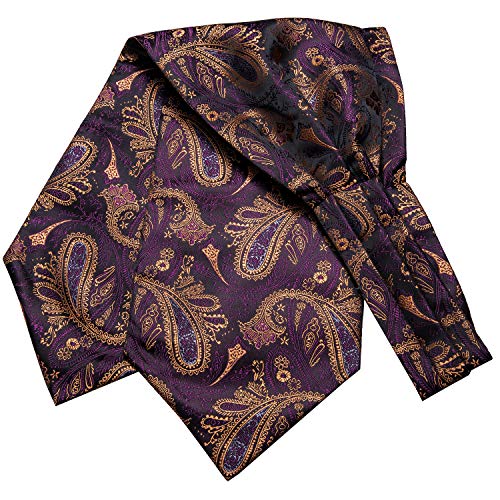 Image of Hi-Tie Silk Ascot for Men Self Tie Men's Cravat and Flower Lapel Pin Handkerchief Cufflinks Set for Wedding Party