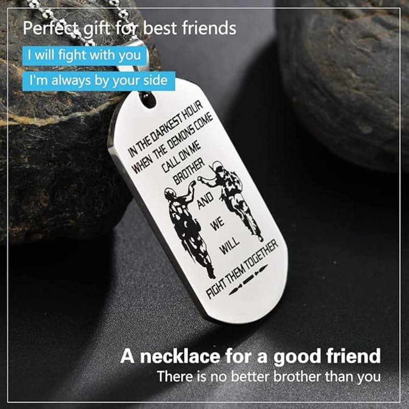 Image of New Dog Tag Necklace Fraternal Pendant For Men Motorcycle Army Brothers Soldier Tough Man BFF Stainless Steel Jewelry Gift SilverShivBLR49
