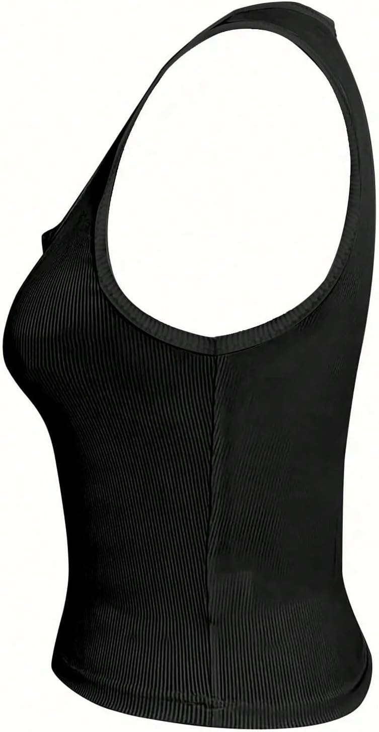 SOLY HUX Women's Letter Print Crop Tank Tops Casual Notched Neck Sleeveless Summer Y2k Going Out Top Fashion Outfit - Image 5