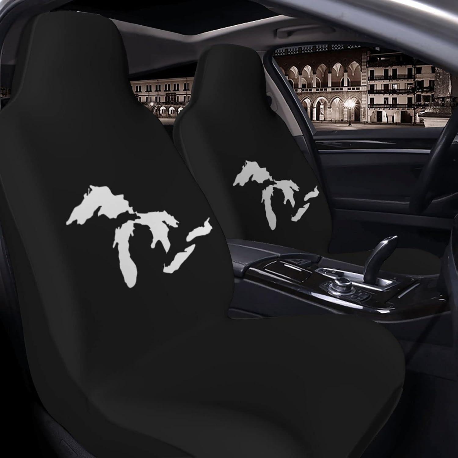 Michigan The Great Lakes State Car Seat Covers, Universal Fit for Auto Truck Van SUV, Easy Install 2 Pack, Black
