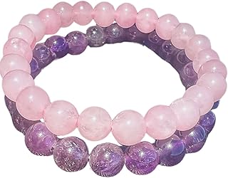 Bracelet Pierre Naturelle Femme - Perles Naturelles - Fait Main - Marque Française - Améthyste, Quartz Rose, Pierre de Lune, Citrine, Jade, chakras - Qualité Premium