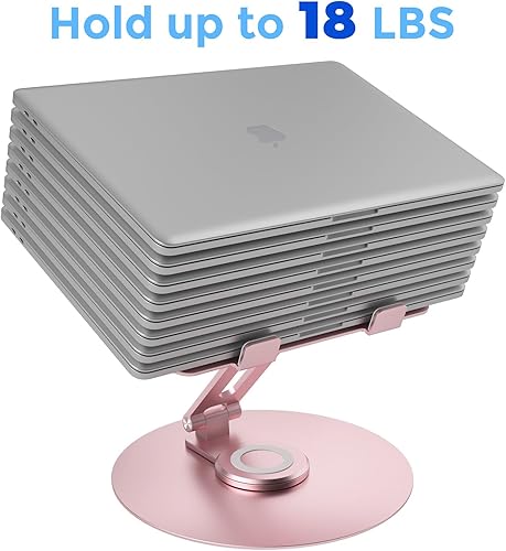 Miniatura 4 de Soporte giratorio para computadora portátil para escritorio, soporte de computadora de aluminio de altura ajustable con base giratoria de 360,