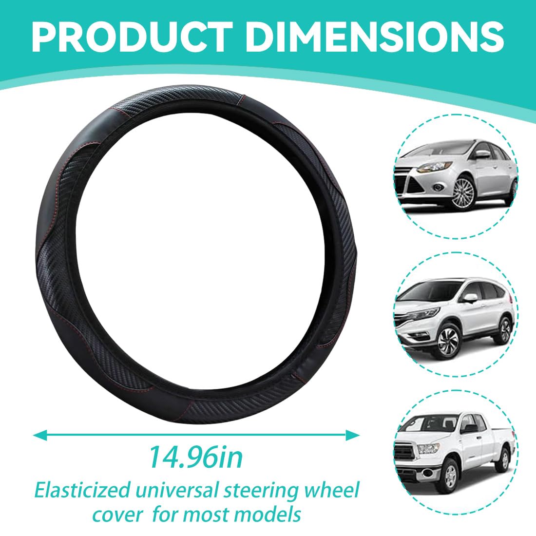 1 PCS coprivolante per Auto, coprivolante in Pelle Elastica, Volante Antiscivolo per Veicoli, Accessori universali per Volante, Antiscivolo in Pelle PU Traspirante Copristerzo, Nero