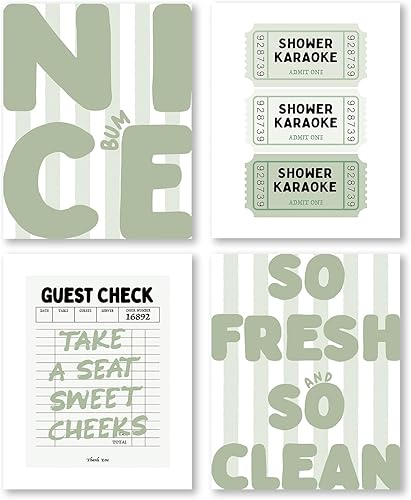 Miniatura 23 de Pleonox Cuadros de Arte de Pared de Baño Retro Azul de Tendencia en Lienzo 8x10 Pulgadas Juego de 4, Imágenes Azules Elegantes para Invitados,