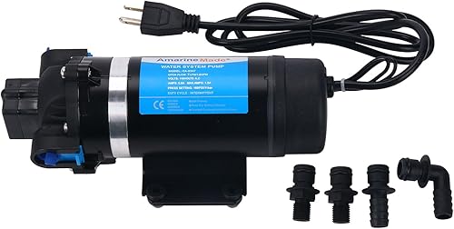 Amarine Made AC 110V Bomba de presión de agua autocebante, bomba de lavado de agua dulce 160PSI11bar 7LPM AMPS 0.8A MAX.AMPS 1.5A bomba de diafragma