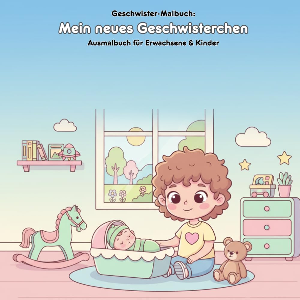 Mein neues Geschwisterchen: Geschichte & Malbuch: Für Erwachsene & Kinder: 36 Ausmalbilder im Großformat 21.59 x 21.59 cm – Große Motive & eine liebevolle Geschichte zur Ankunft des Babys