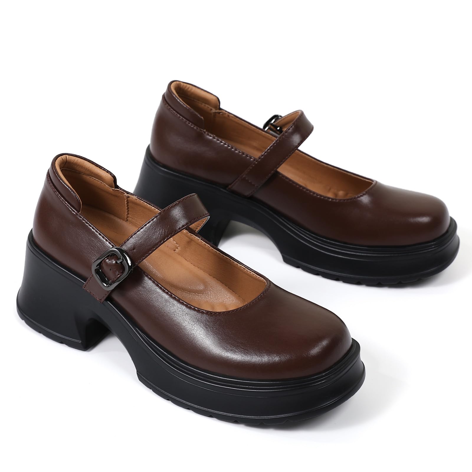 QJN Mary Janes for Women Chunky Platform Mary Jane Heels Comfortable Dress Pumps Casual Office Work Shoes