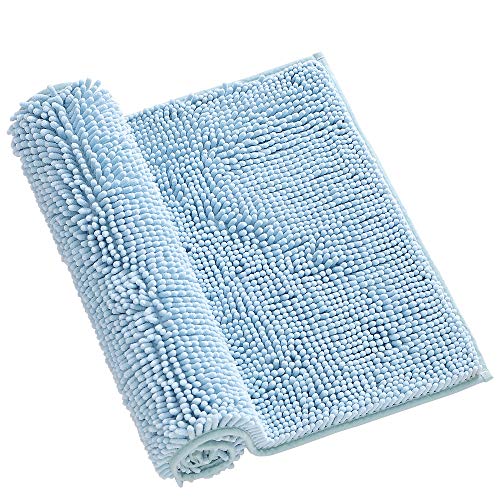 Surwin Luxueuse Tapis de Bain Antidérapant Chenille, Tapis Salle de Bain Absorbant en Microfibre Chenille, Doux et Confortable Lavable pour Douche, Baignoire (Bleu...