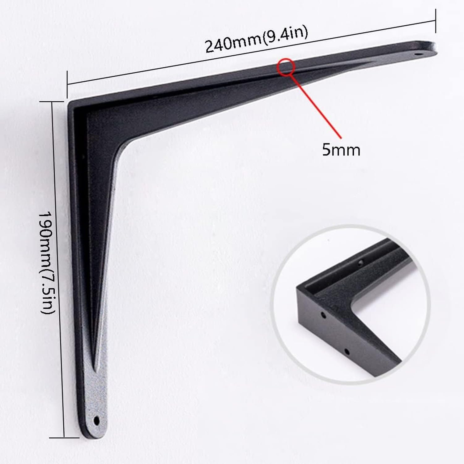 Soportes de Estante de Aluminio Sólido Negro 300KG Resistente Montaje en Pared Forma L Industrial para Cocina Baño Taller 2 Unidades, 240mm/9.4in, 240mm/9.4in