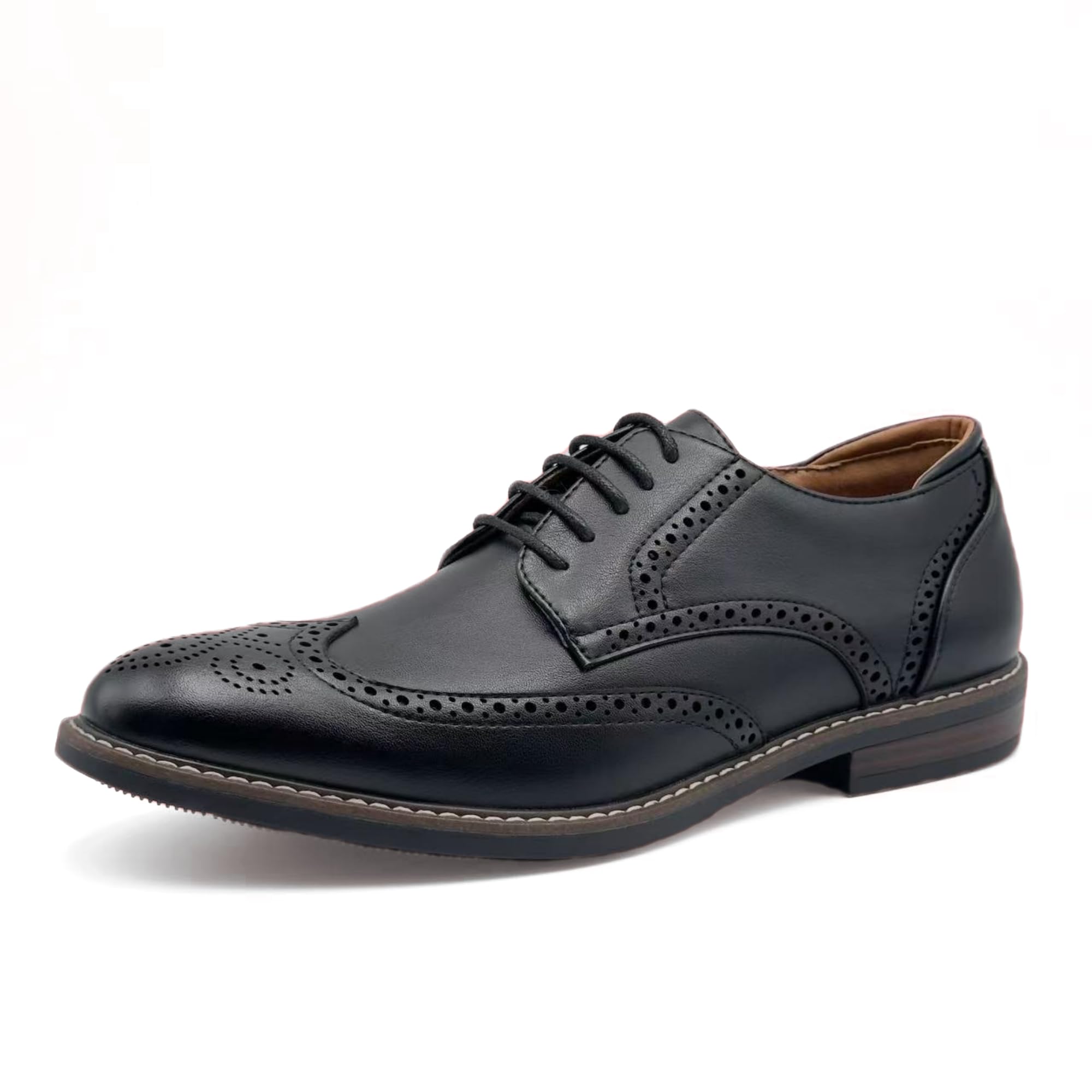 Finishing Sewing Mens Wingtip Toe Shoes Classic Brogue Style Oxford Lace Up Dress Shoes