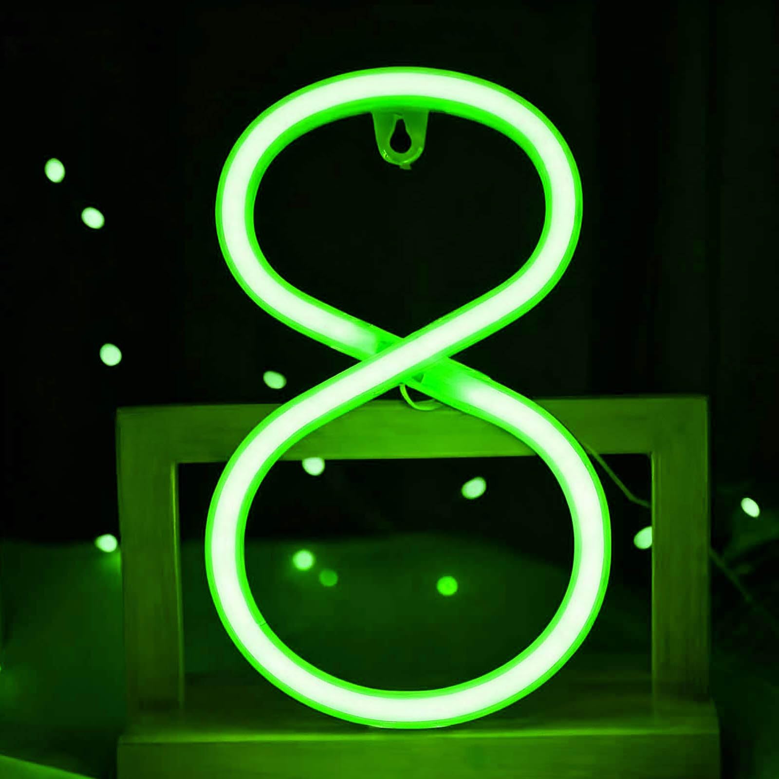 Eco-Friendly Green Glowing Number Neon Light - USB Powered LED Decor for Garden Parties Desktop Display Restaurant Menu Board & Nursery Room(No.8) — image 1