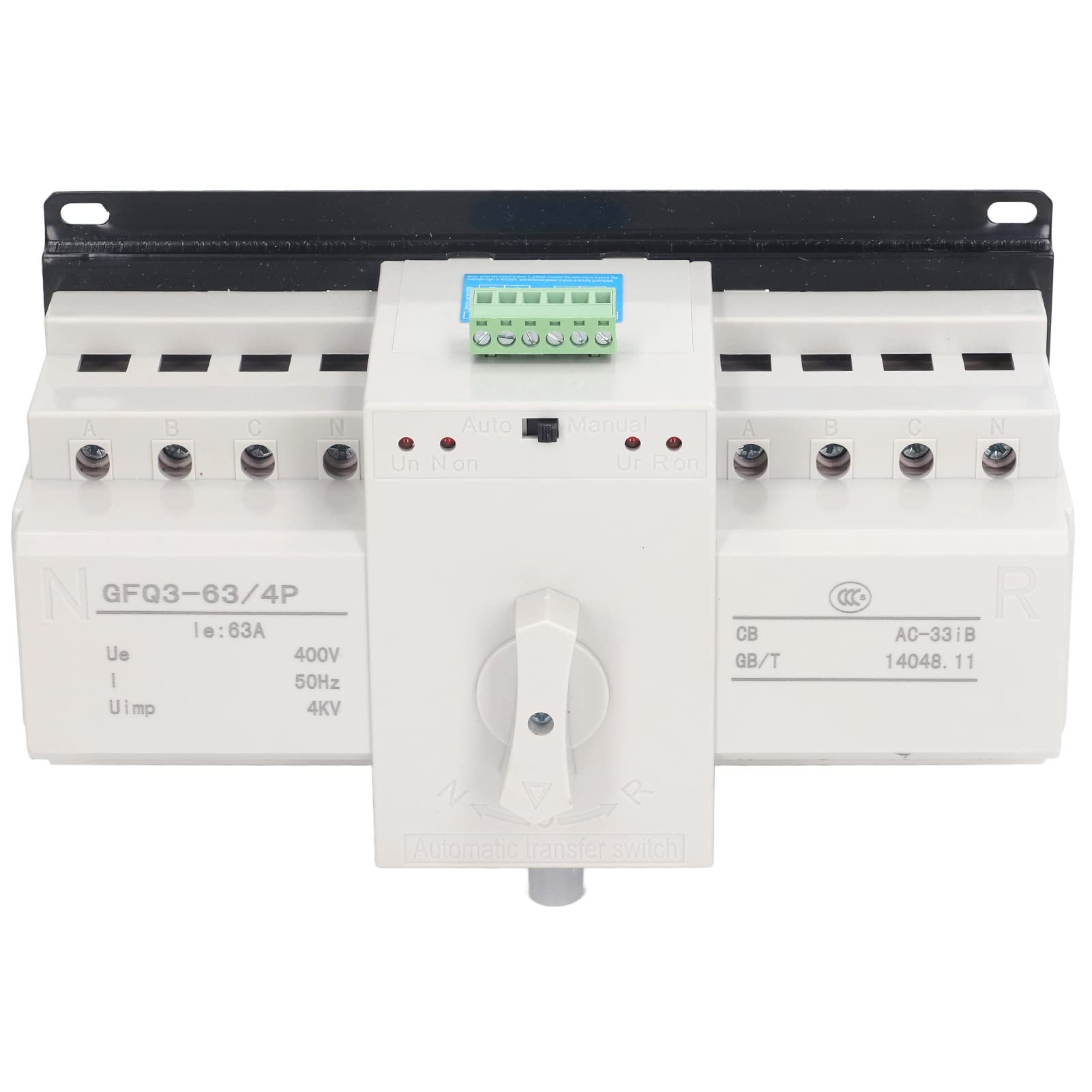 Interruptor de Transferencia Automática ATS 4P Mini, 63A, AC400V, de Alimentación Dual, Gabinete PC Ignífugo, Control Dual Manual y Automático