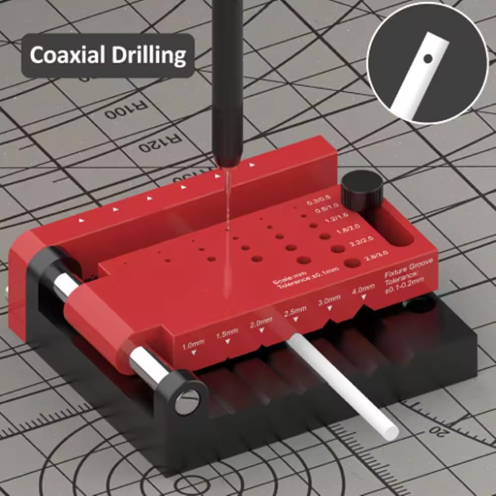 T0012 Round Stick Punching Positioner | Precision Drill Guide Jig for Model Building, Woodworking & DIY |Adjustable Locator with Scales (T0012 + T0012-A)