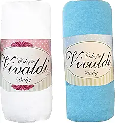 Lençol Avulso Bebe com Elástico Kit 2 peças Azul e Branco Berço Americano 70cmX130cmX12cm