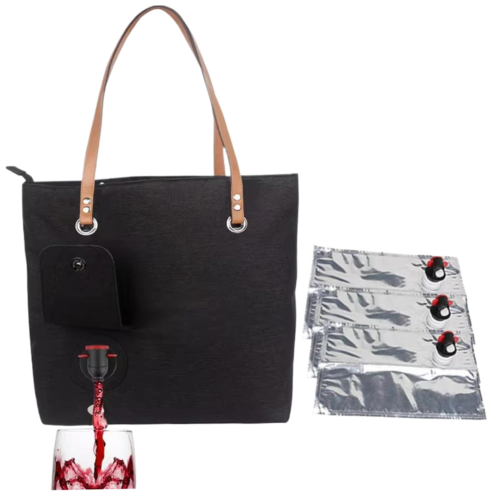 NASSMOSSE Wine Purse with 3 Drink Dispenser, Large Capacity Oxford Cloth Wine Tote Bag, Leak-Proof Portable Insulated Drink Pouches with Hidden Spout for Outdoor Beach Travel Camping Picnic
