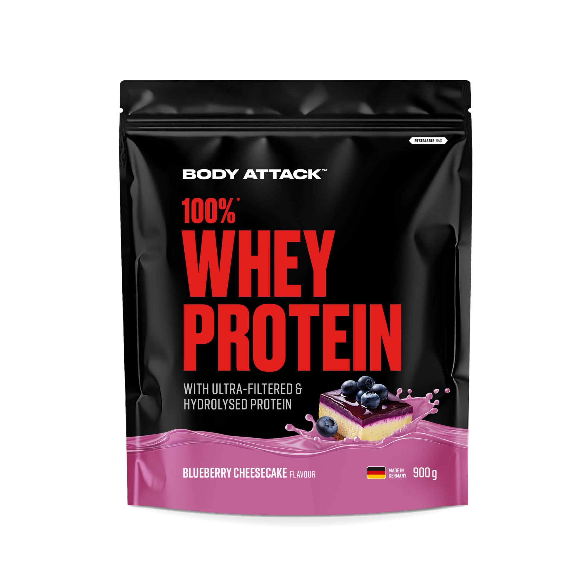 Body Attack 100% serwatkowe białko serwatkowe – 900 g – Made in Germany – bardzo kremowy proszek białkowy z hydrolizatem i BCAA's, wspomaga budowę mięśni i dietę – dla sportowców i sportowców