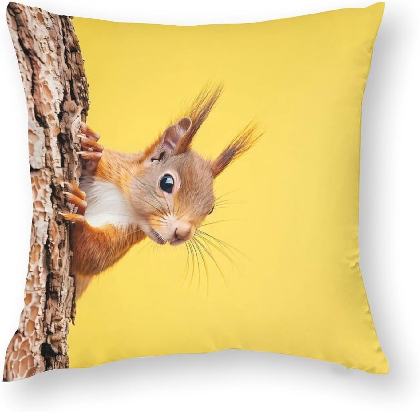 Cute Red Squirrel Peeking from Tree Printed Throw Pillow Case 4 Pcs Soft Pillowcases Pillows Covers Sofa Bed Decor 12/14/16/17/18/20/22/24/32 Inches