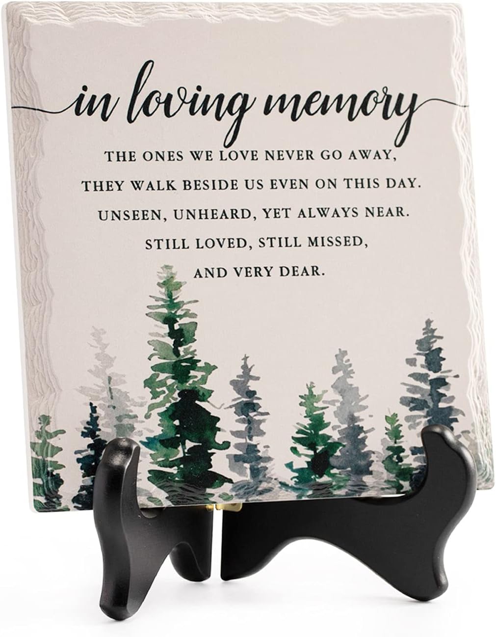 LukieJac in Loving Memory Ceramic Tile with Wooden Stand, Remembrance Sympathy Gifts for Loss of Loved One- Bereavement/Condolences/Grief Gifts-Funeral Decor Sorry for Your Loss -Trees (3 Options)