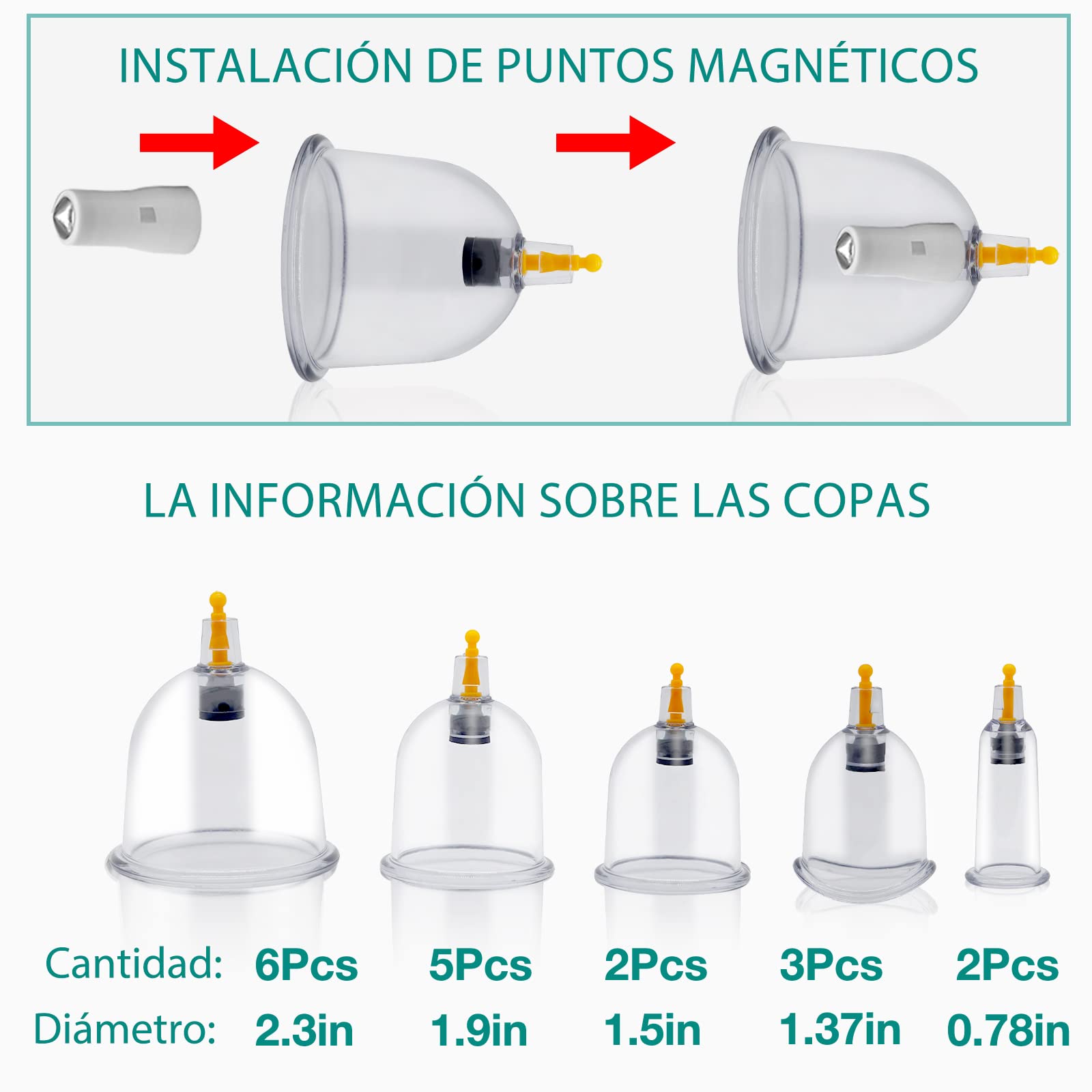 Kit de Ventosas Fisioterapia con Bomba de Vacío, Ventosas Anticelulitica Masaje para Vacumterapia (18 piezas), para Celulitis Faciales y Cuerpo, con Instrucciones, Cupping Set