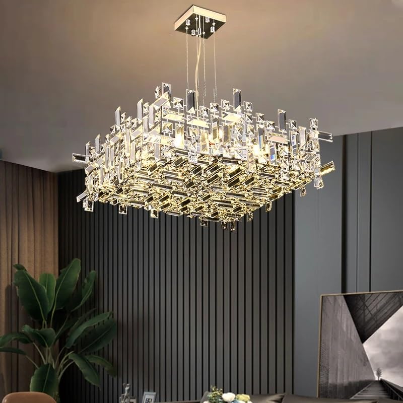 Square Chandelier Lighting Modern Luxury Living Room Chrome Led Light Fixtures Crystal Chandelier for Home Decor