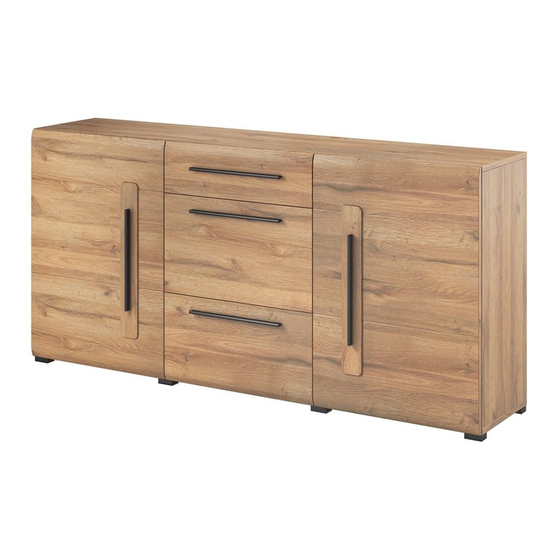Meublorama Buffet diseño 180cm. Colección Breda Dos Puertas y Tres cajones. Color Roble.