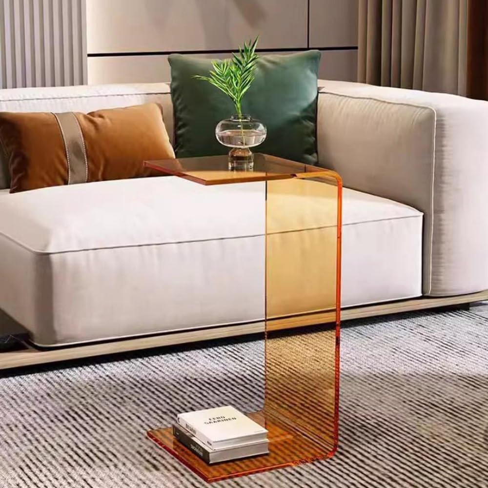 Tavolino Da Caffè E Comodino In Acrilico Trasparente Arancione – Design A U Con Bordo A Cascata, Portata 99,8 Kg, Montaggio Facile – Per Soggiorno E Camera Da Letto