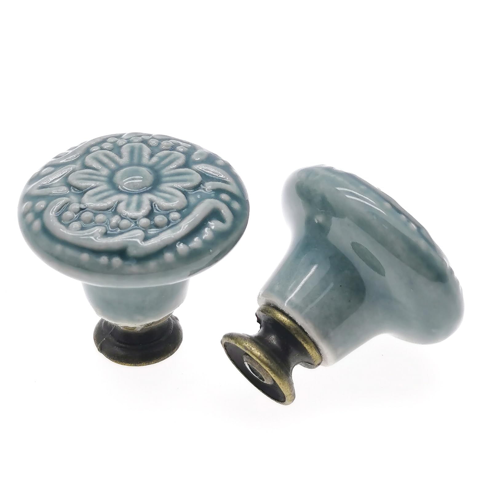 Mimhooy 6 Pcs Vintage Cabinet Pulls, Retro Drawer Knobs, Decorative Flower Knobs for Cupboards & Drawers, Green - Image 2