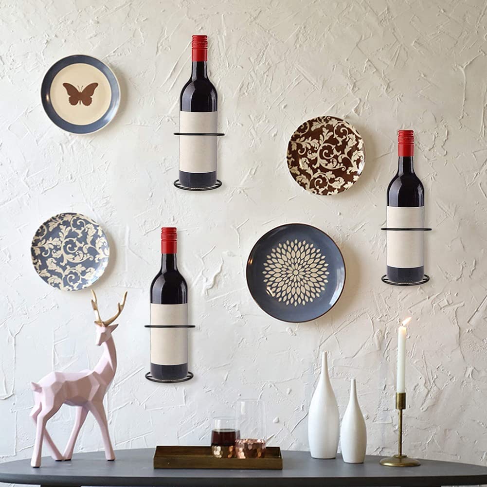 Supporto da parete per vino, 6 confezioni da parete, in metallo, per bottiglie di vino, decorazione da parete motivi di vino