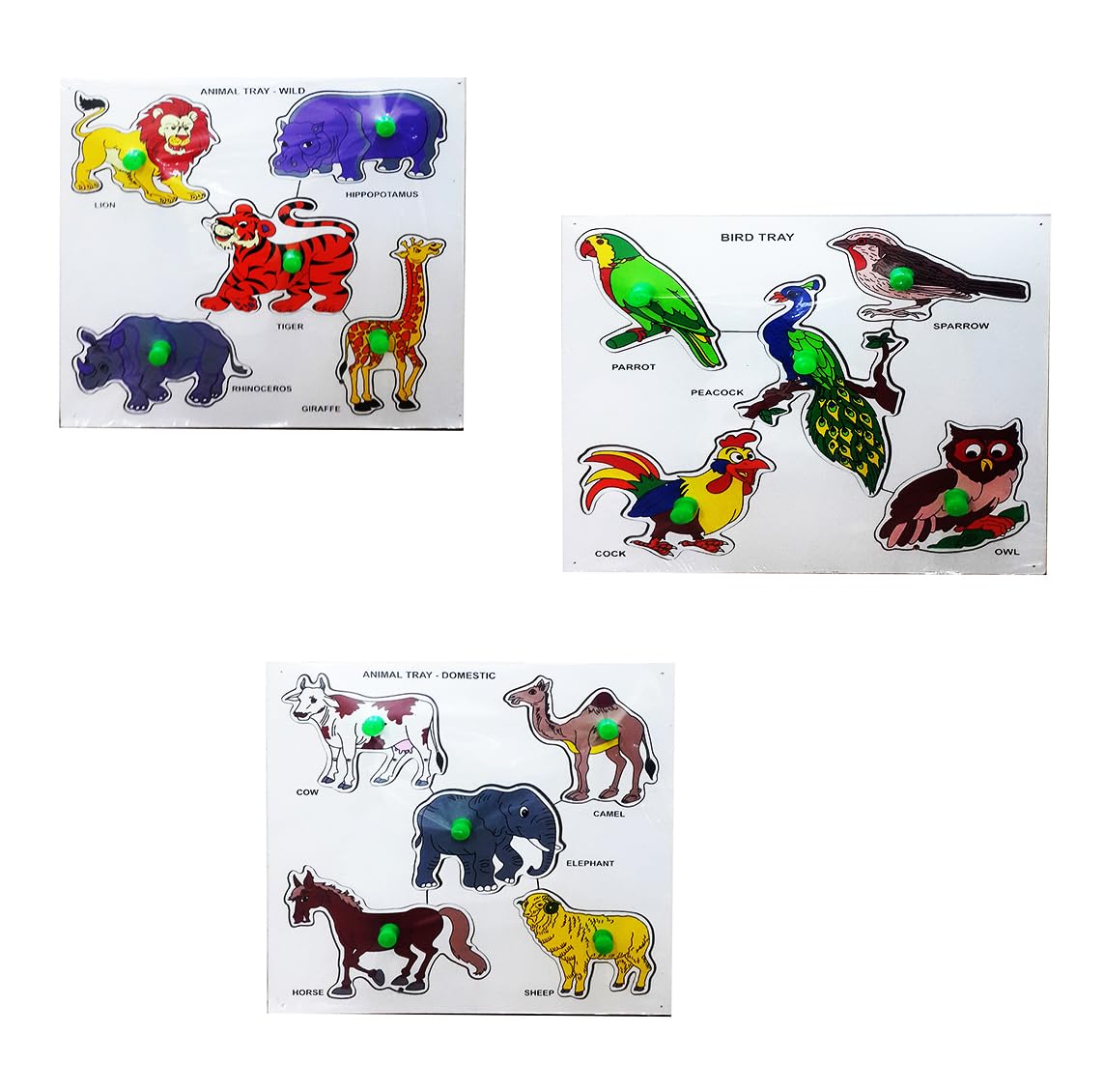 ShopMeFast Wooden Early Educational Bird, Wild Animal, Domestic Animal Tray Toy Combo for Kids - Multi Color (Pack of 3) (B0CVGZD667) Amazon Price History, Amazon Price Tracker