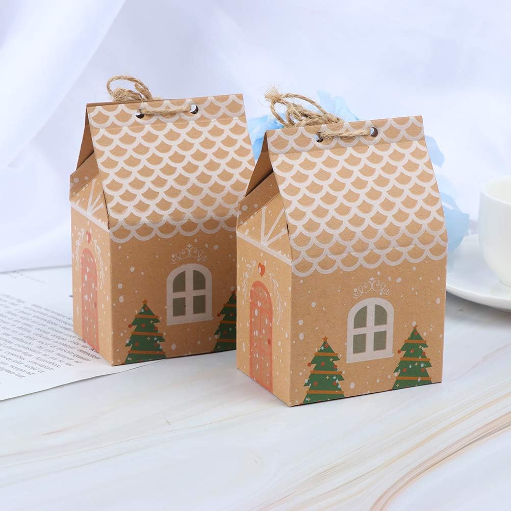 Welecom 50Pcs Christmas House Shaped Candy Bags Sweet Paper Treat Bags Wedding Christmas Tree Gift Boxs Cookie Chocolate Biscuits Bag Decorative Pouch Jewelry Gift Bags for Xmas Wedding Birthday Party