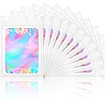 100 Pieces Smell Proof Mylar Bags- Resealable Holographic Packaging Pouch Bag with Clear Window for Food Storage Eyelash Jewelry Electronics Storage (White, 2.8 x 4 Inch)