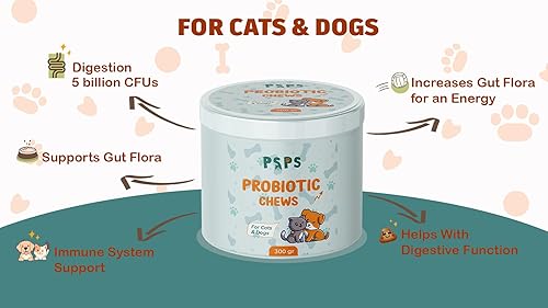 Miniatura 5 de Probióticos para perros y gatos - Masticables probióticos para perros para la salud intestinal, apoyo digestivo, reduce la diarrea y los gases,