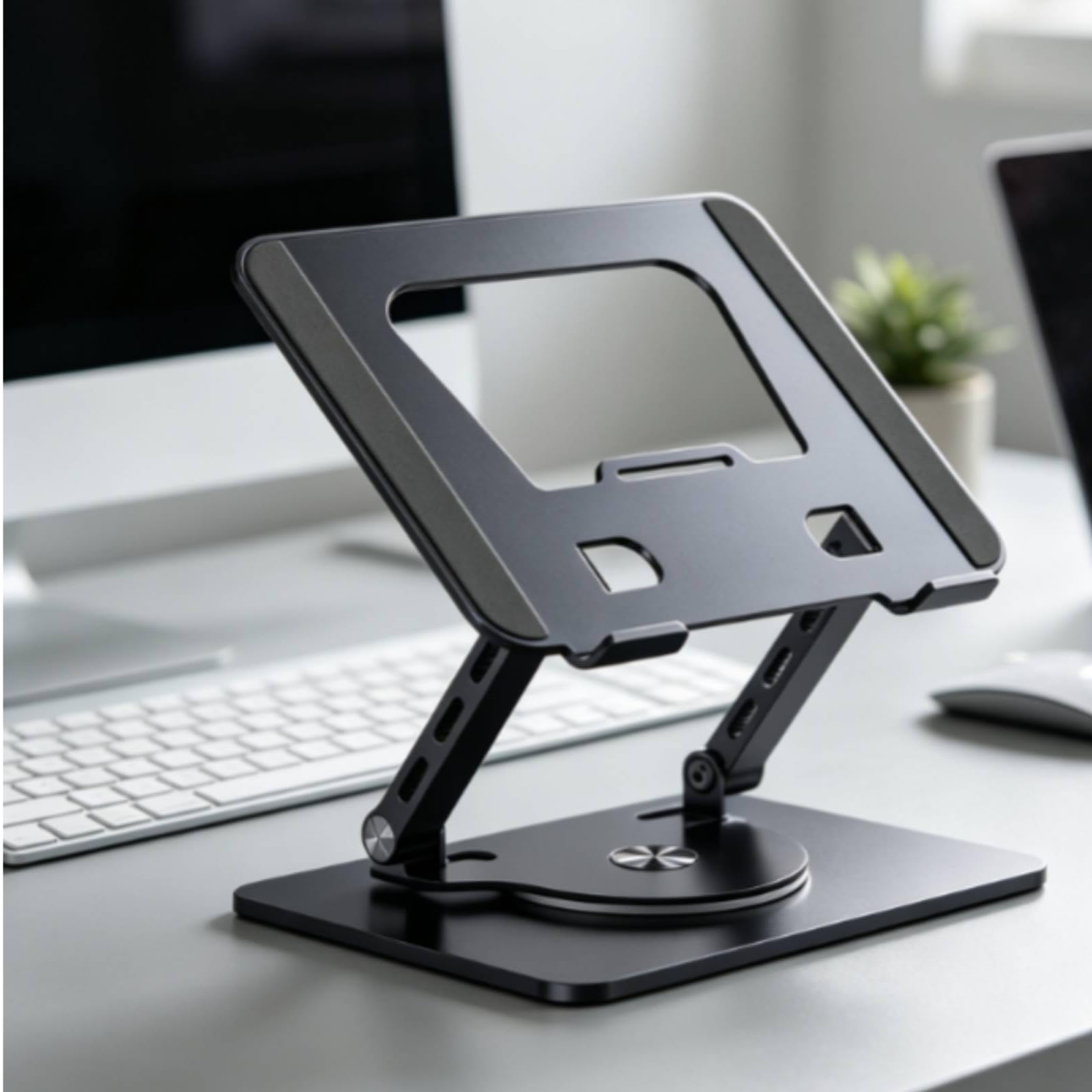 Supporto di Raffreddamento per Laptop in, Argento, Pieghevole, Rotazione A 360 Gradi, Supporto Per Laptop In Lega Di Acciaio