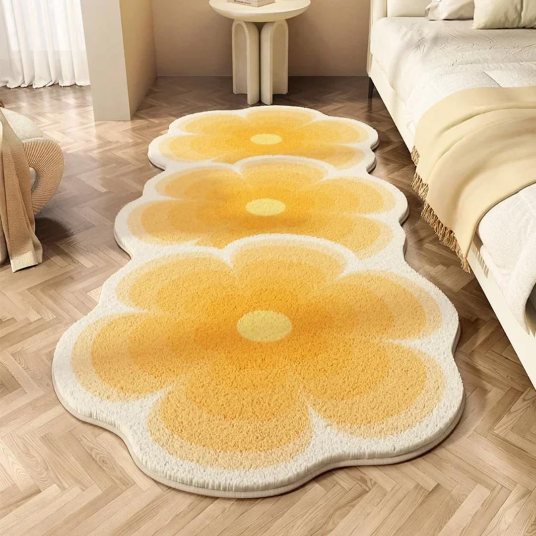 Tapis de sol en peluche salon moderne floral et épais 50x120cm