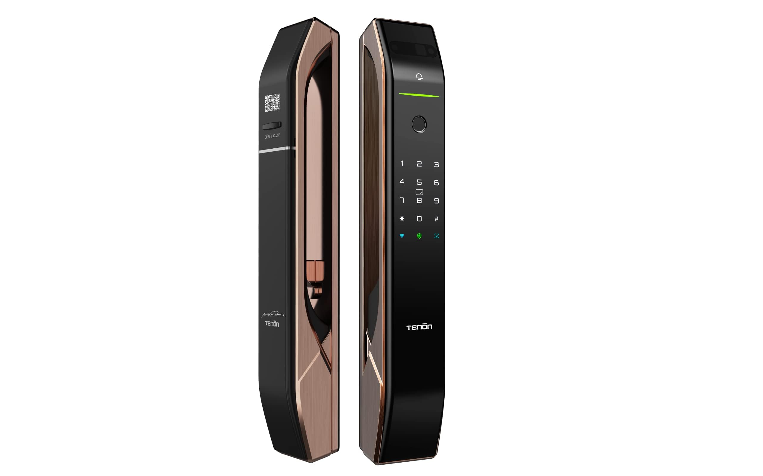 A7X Smart Lock - 3D Facial Recognition | Fingerprint Biometric | Passcode | Bluetooth | Mechanical Key | 6068 Motorized Mortise | Zinc Alloy for Villas | Premium Security [A7X - Antique Copper]