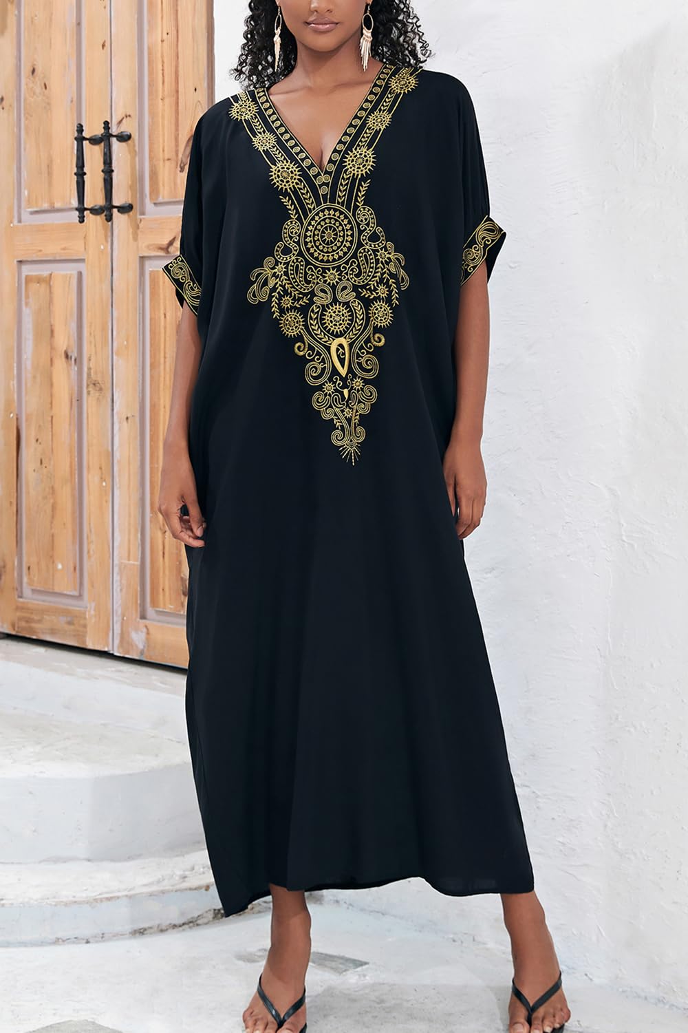Loungewear Boho Caftano di Cotone da Donna Kimono Oversize per Casa Maxi Abito da Spiaggia Copricostume