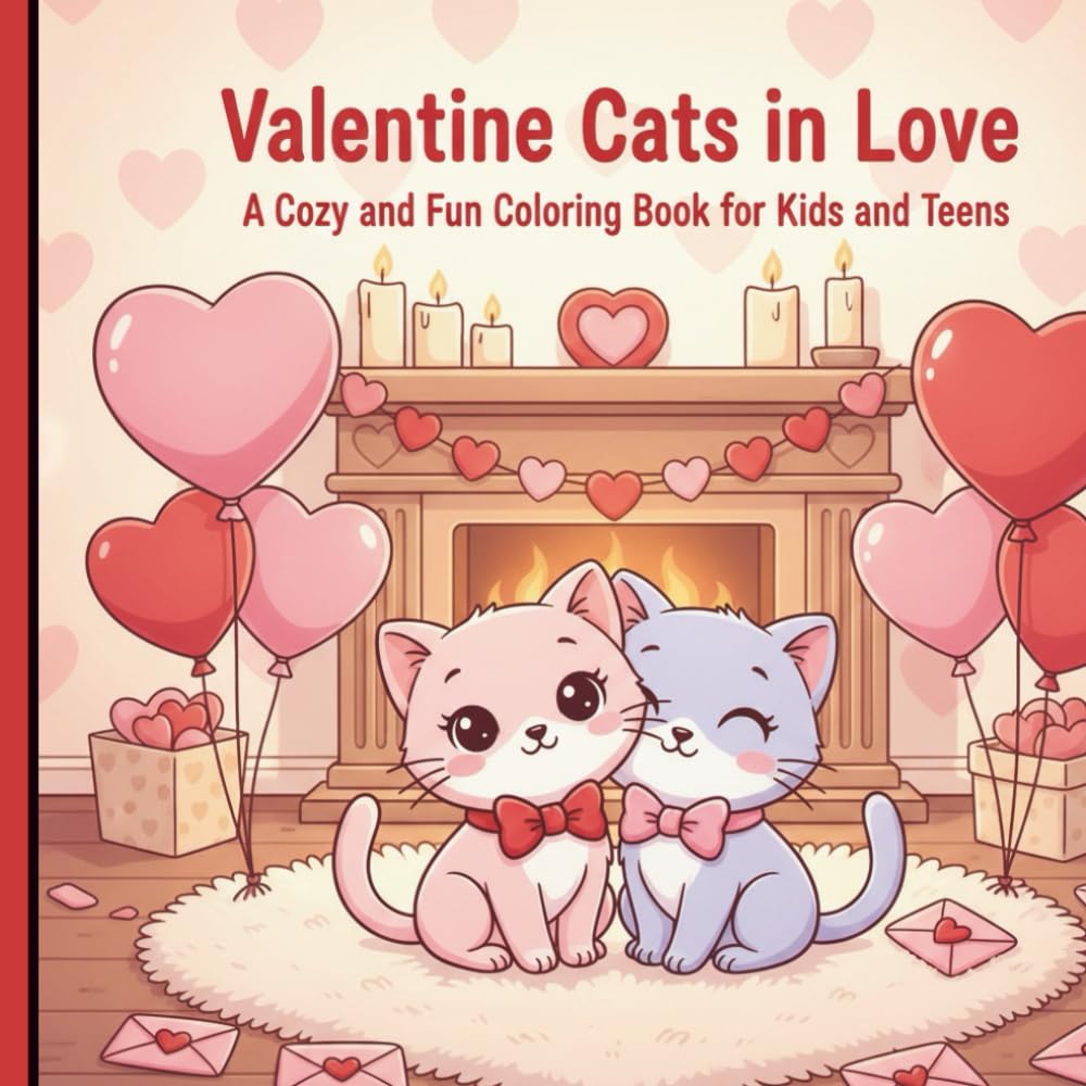 Valentine Cats in Love Coloring Book: A Cozy and Fun Valentine Coloring Book for Kids, Teens, and Cat Lovers