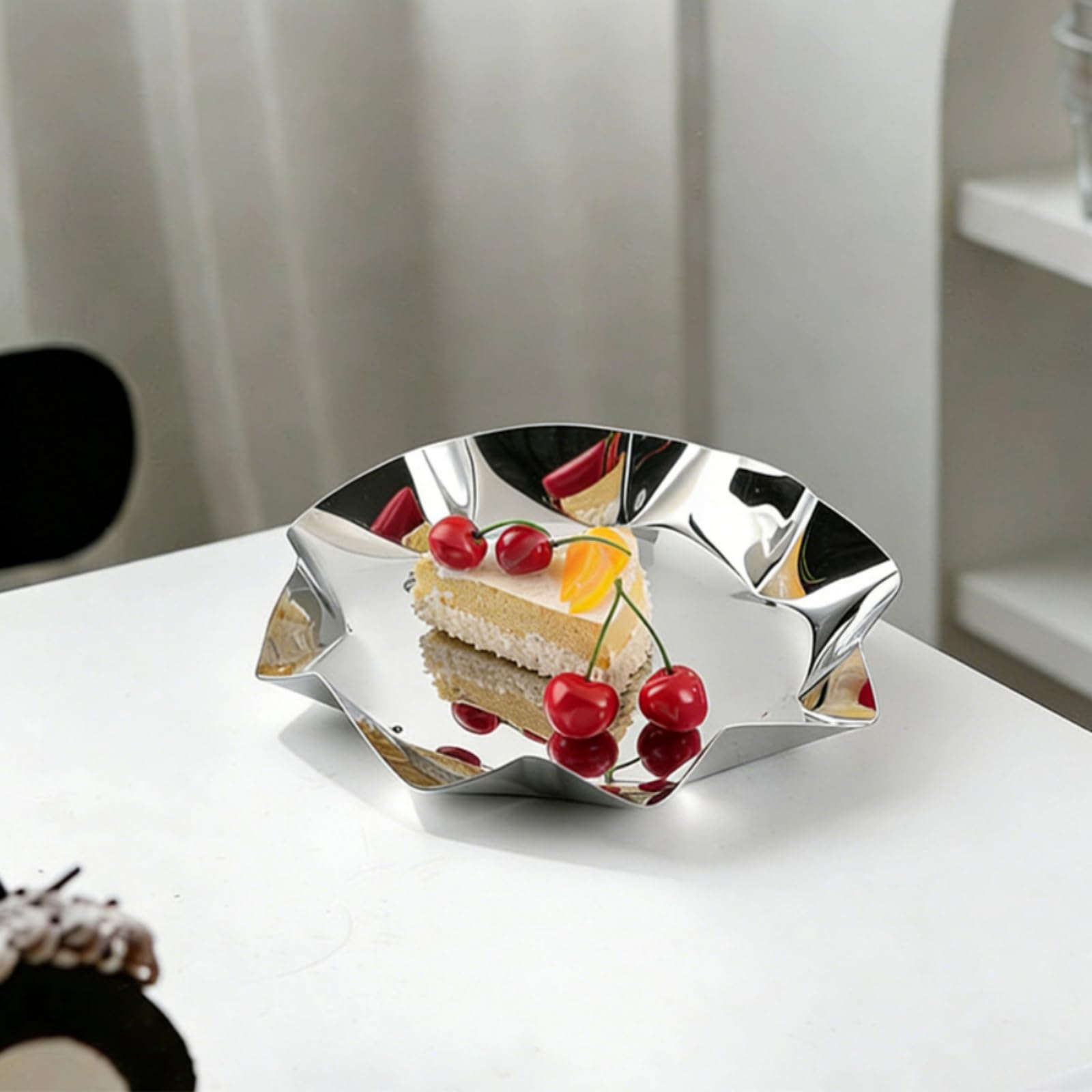 Vassoio Industriale Vassoio Servizio Vassoio Decorativo Centrotavola Svuotatasche in Acciaio Inox Lucido con Bordo Sfaccettato Forma Irregolare Adatto per Cucina Soggiorno Ufficio Hotel