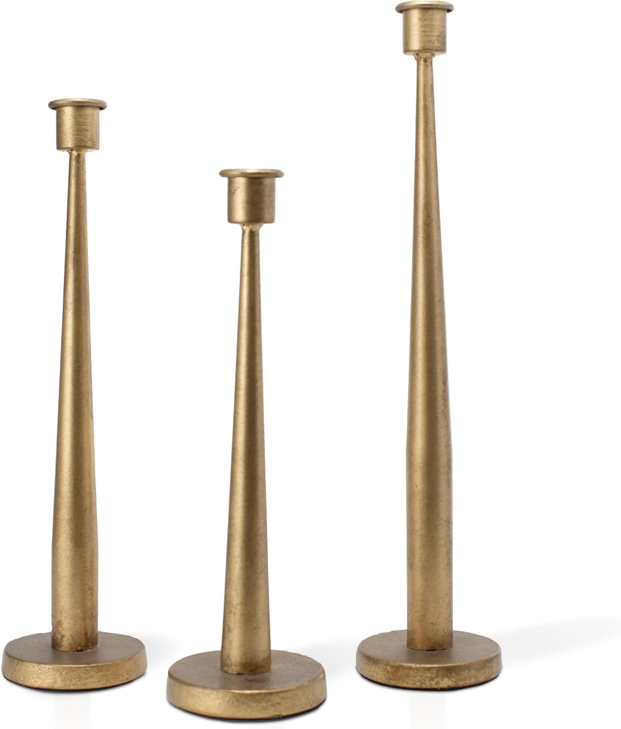 brass taper candle holder set of 3, iron candlestick holders for dining table centerpiece decor, vintage candle stick holders, decorative tall candle stands for wedding decoration, antique brass