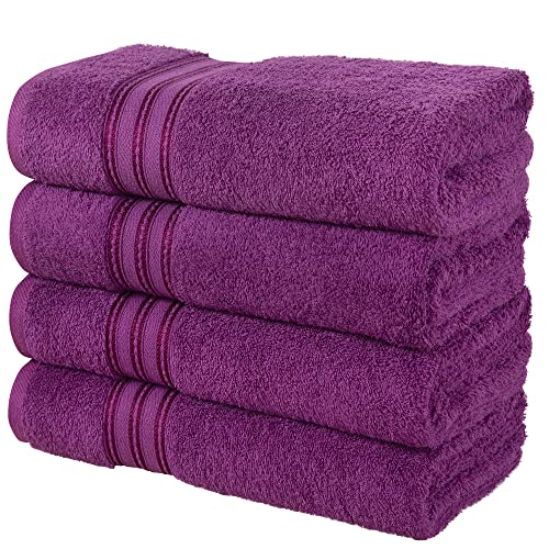 ERINA Cotton Bath Towel Set of 4, Heavy GSM Luxury Bath Towels 27x 54 Inch, 100% Ring Spun Combed Cotton Highly Absorbent Hotel Bath Towels - Soft Hotel Quality for Bath and Spa (Plum)