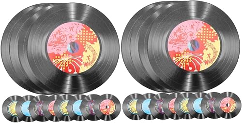 ARTIBETTER 24 piezas de decoración de fiesta de baile, mini discos de vinilo vintage, para decoración de pared, estética, retro, decoración de